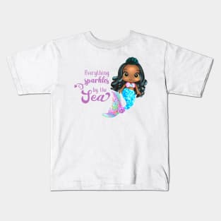 Black Mermaid, Everything Sparkles by the sea Kids T-Shirt